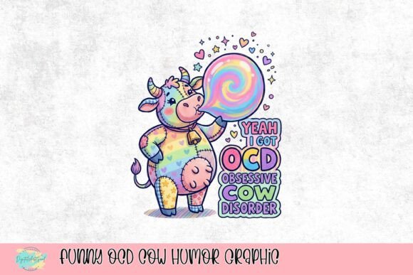 Funny OCD Cow Humor Graphic: A Playful Design Asset