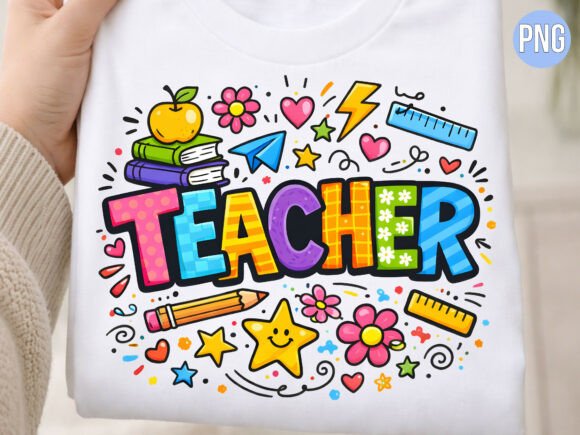 Retro Teacher School Doodle Graphic PNG: Perfect for Creative Projects
