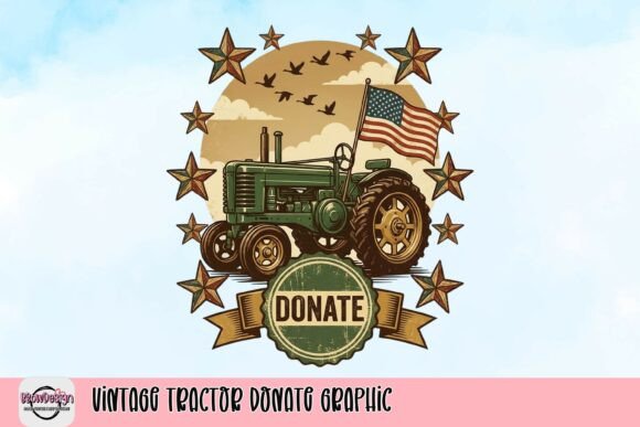 Vintage Tractor Donate Graphic: A Rustic Emblem for Charity
